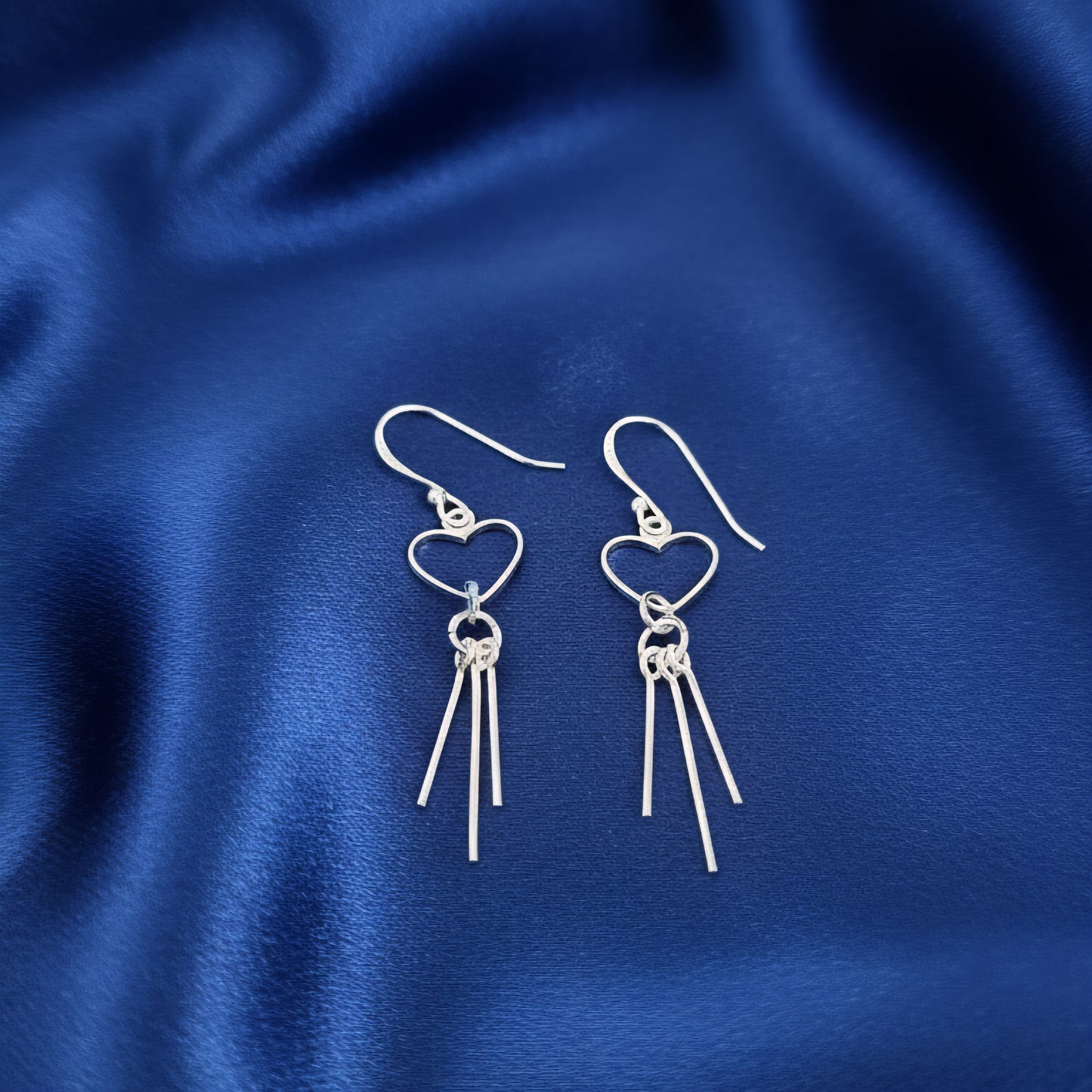 Handmade Sterling Silver Heart Dangle Earrings | Romantic Minimalist Drop Earrings | Lightweight Silver Jewelry Gift for Her