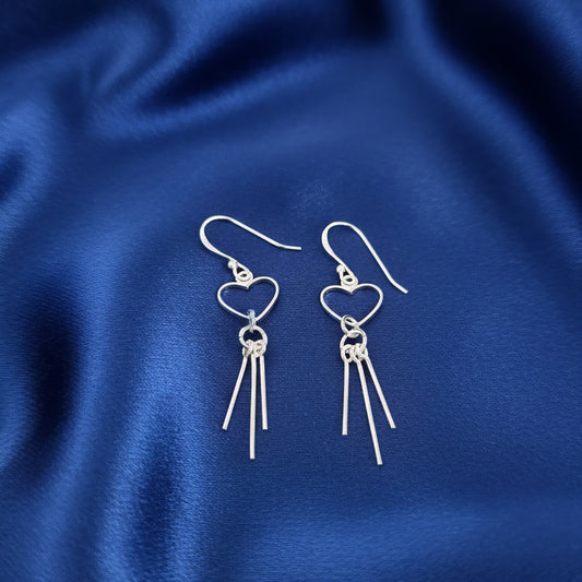 Handmade Sterling Silver Heart Dangle Earrings | Romantic Minimalist Drop Earrings | Lightweight Silver Jewelry Gift for Her