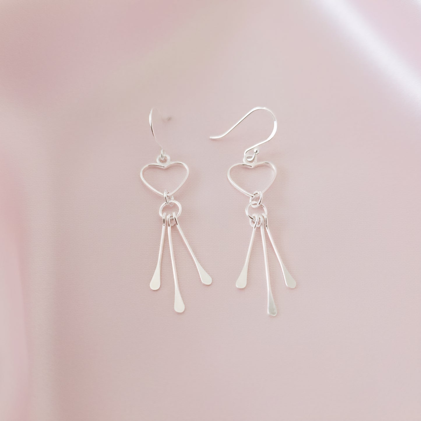 Handcrafted Sterling Silver Heart Dangle Earrings | Minimalist Love Drop Earrings | Elegant Silver Jewelry Gift for Her