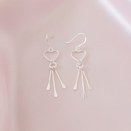 Handcrafted Sterling Silver Heart Dangle Earrings | Minimalist Love Drop Earrings | Elegant Silver Jewelry Gift for Her
