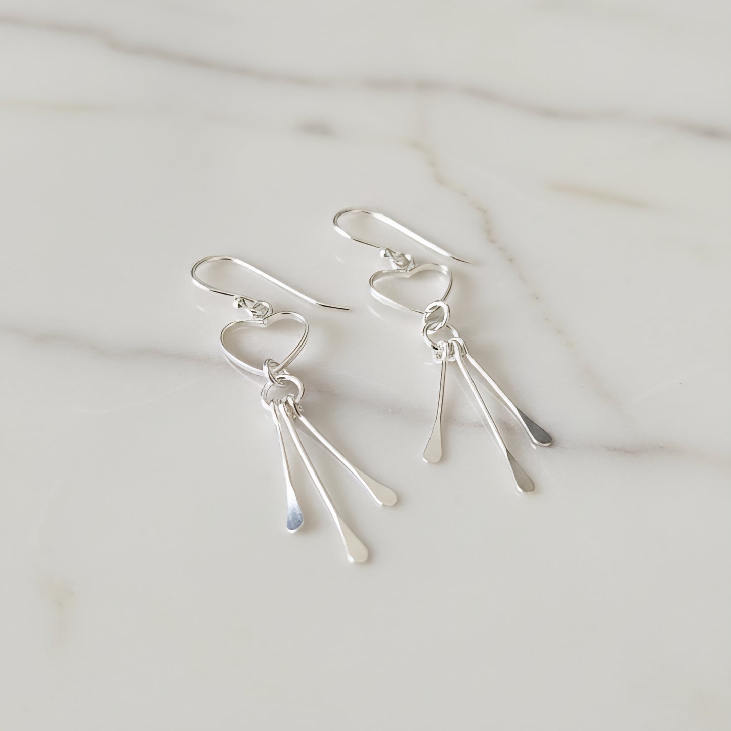 Handcrafted Sterling Silver Heart Dangle Earrings | Minimalist Love Drop Earrings | Elegant Silver Jewelry Gift for Her