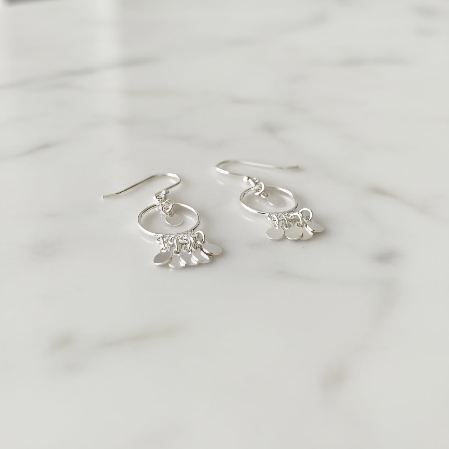 Handmade Sterling Silver Circle Drop Earrings with Mini Disc Charms | Dangle Earrings | Minimalist Silver Jewelry for Women