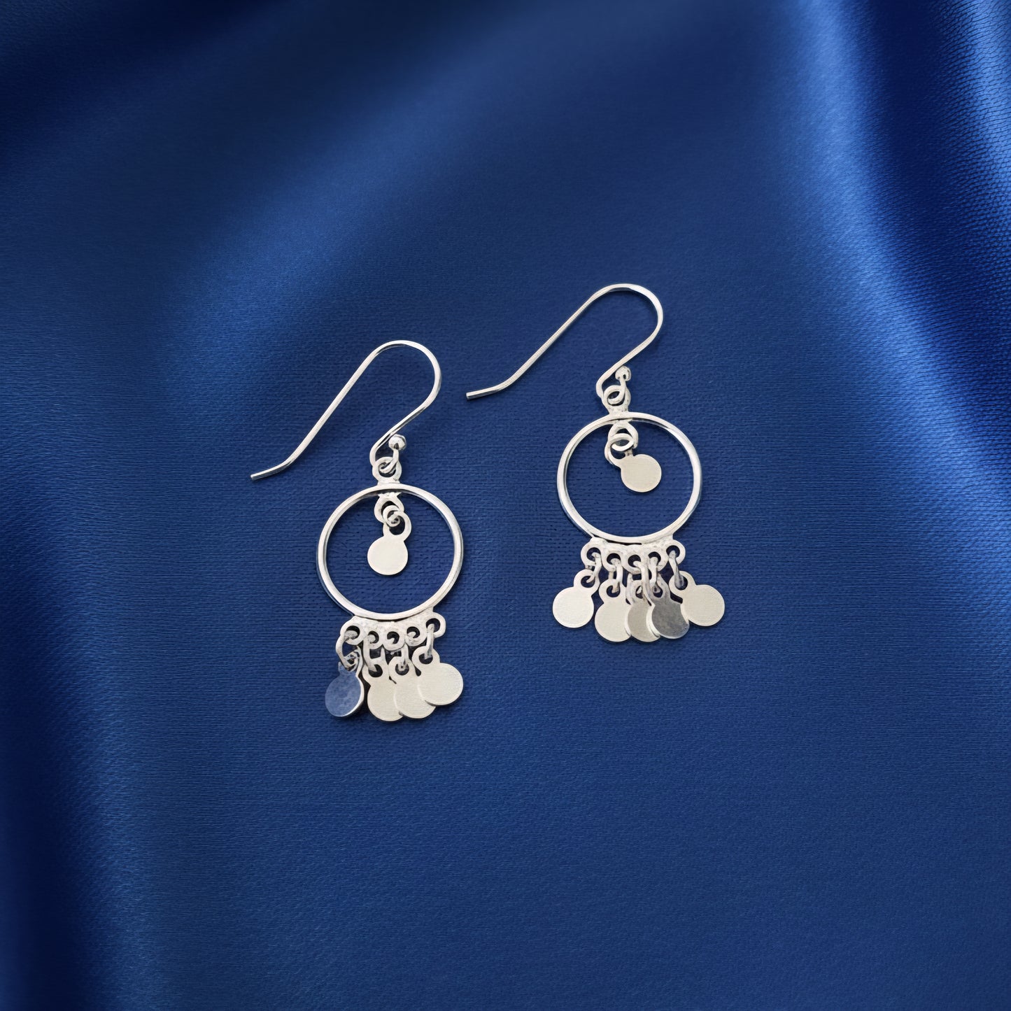 Handmade Sterling Silver Circle Drop Earrings with Mini Disc Charms | Dangle Earrings | Minimalist Silver Jewelry for Women