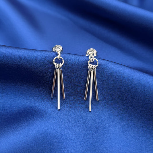 Minimalist Sterling Silver Bar Dangle Earrings | Modern Silver Drop Studs | Handmade Geometric Earrings | Lightweight Everyday Jewelry