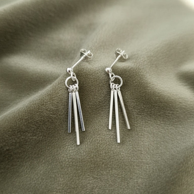 Minimalist Sterling Silver Bar Dangle Earrings | Modern Silver Drop Studs | Handmade Geometric Earrings | Lightweight Everyday Jewelry