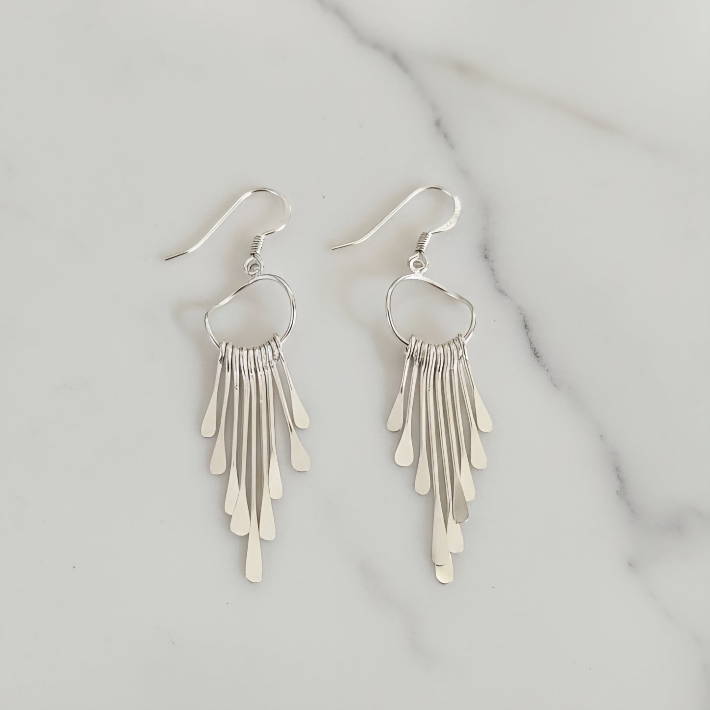 Handmade Sterling Silver Fan Drop Earrings | Boho Chic Dangle Earrings | Lightweight Artisan Jewelry for Women