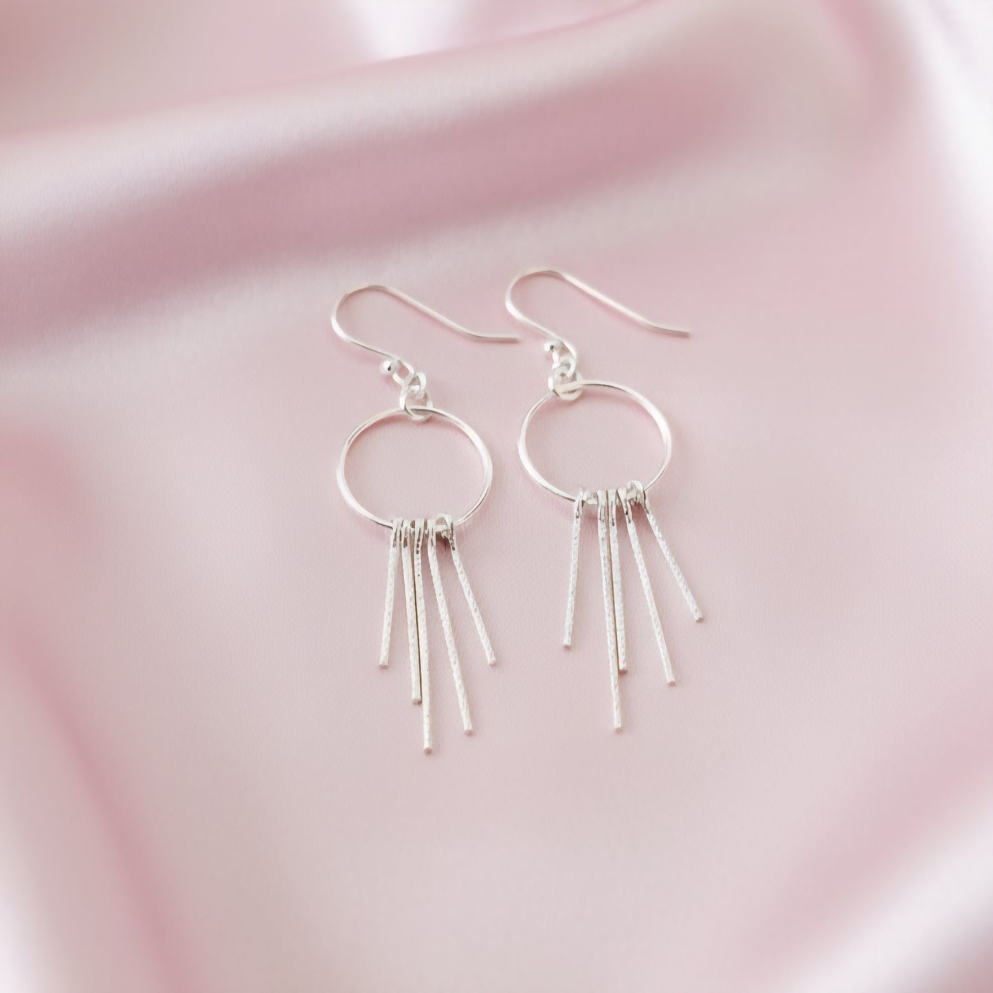 Textured Sterling Silver Circle Fringe Earrings | Handmade Boho Dangle Earrings | Lightweight Modern Jewelry for Women