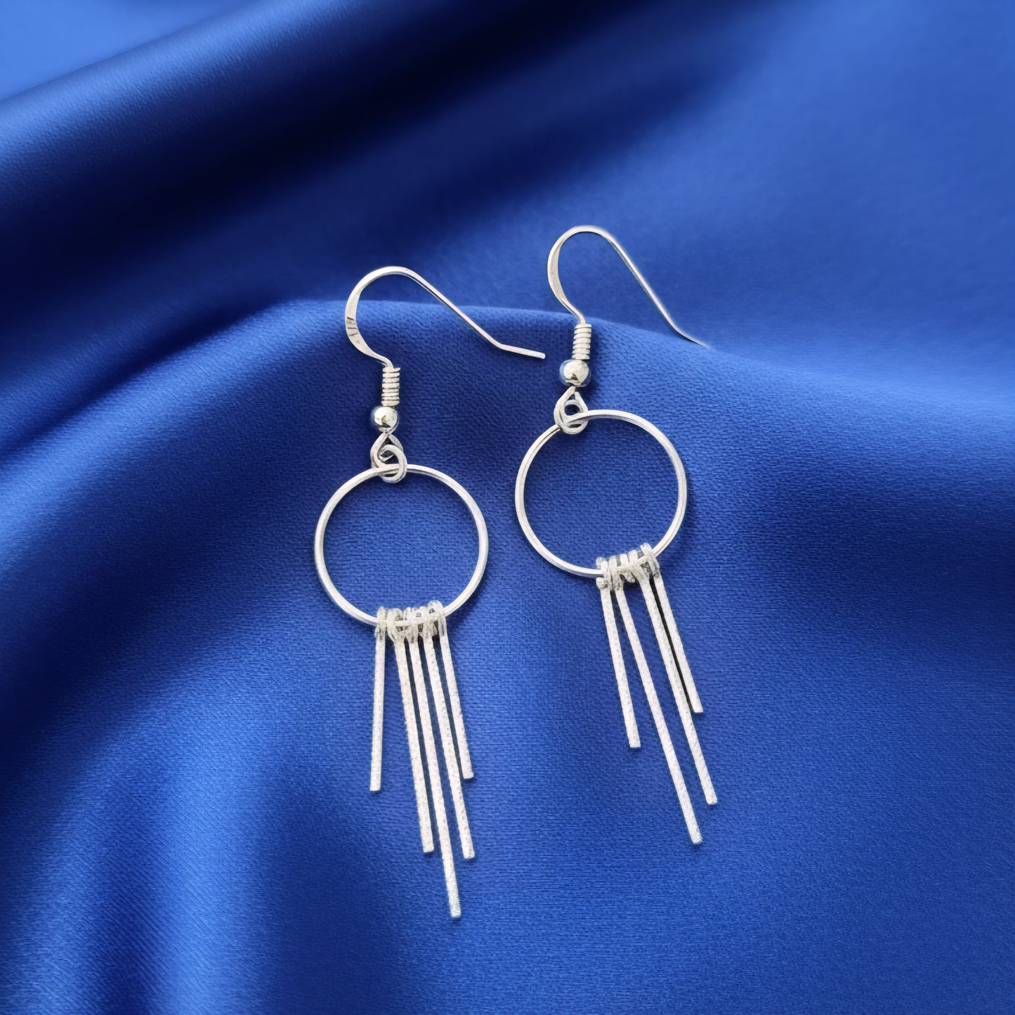 Textured Sterling Silver Circle Fringe Earrings | Handmade Boho Dangle Earrings | Lightweight Modern Jewelry for Women