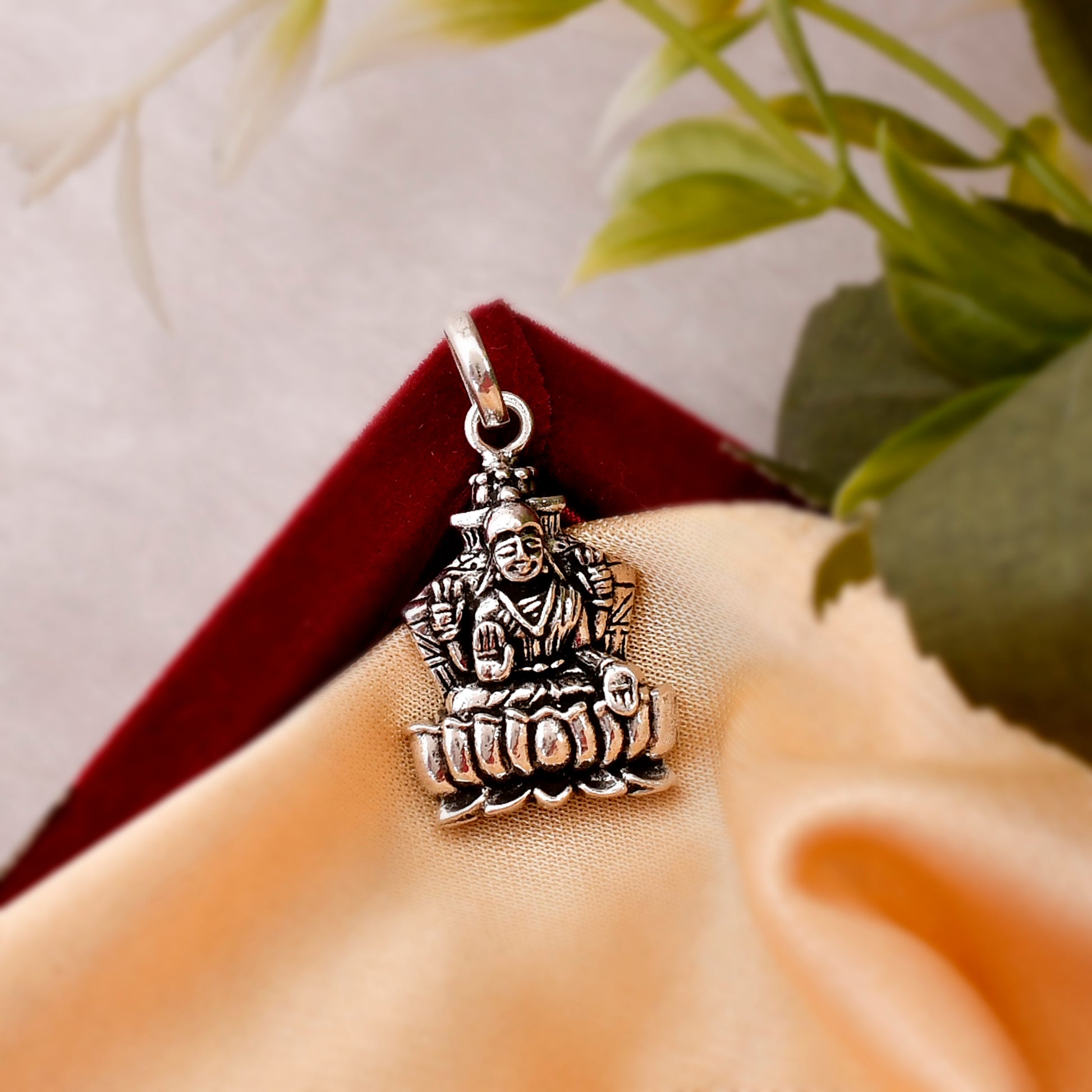 Devi Lakshmi Maa Pendant Locket in Oxidized Silver Divine