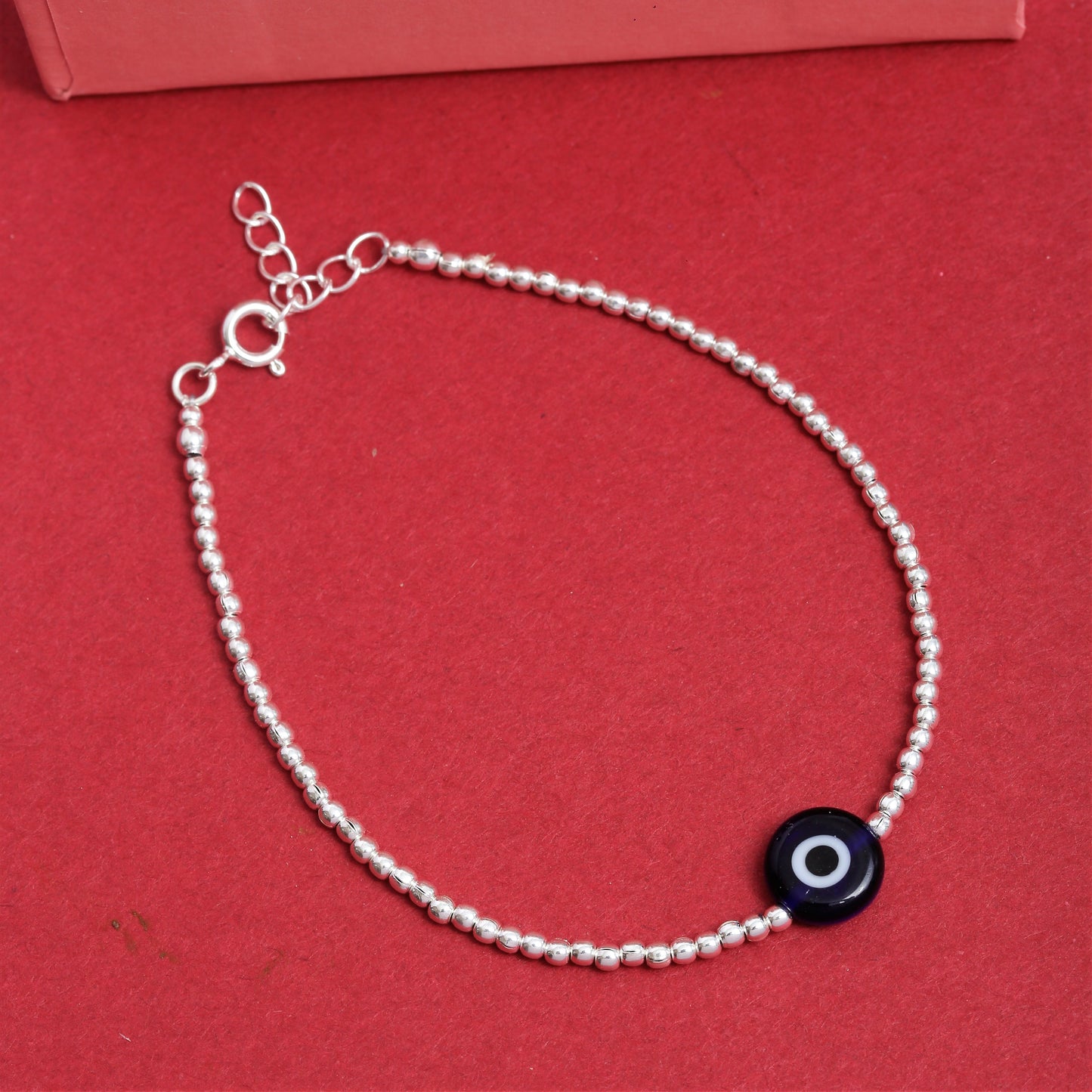 Silver Ball Nazariya with Evil Eye Crystals 925 Sterling Silver Bracelet for Women (7 inch + Extension)