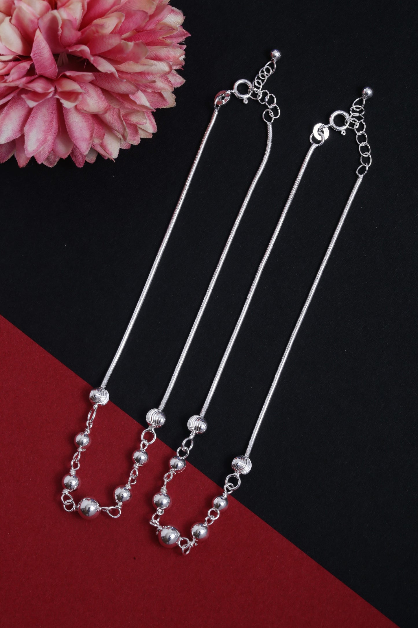 925 Sterling Silver Anklet Payal for Women & Girls - 1 Pair