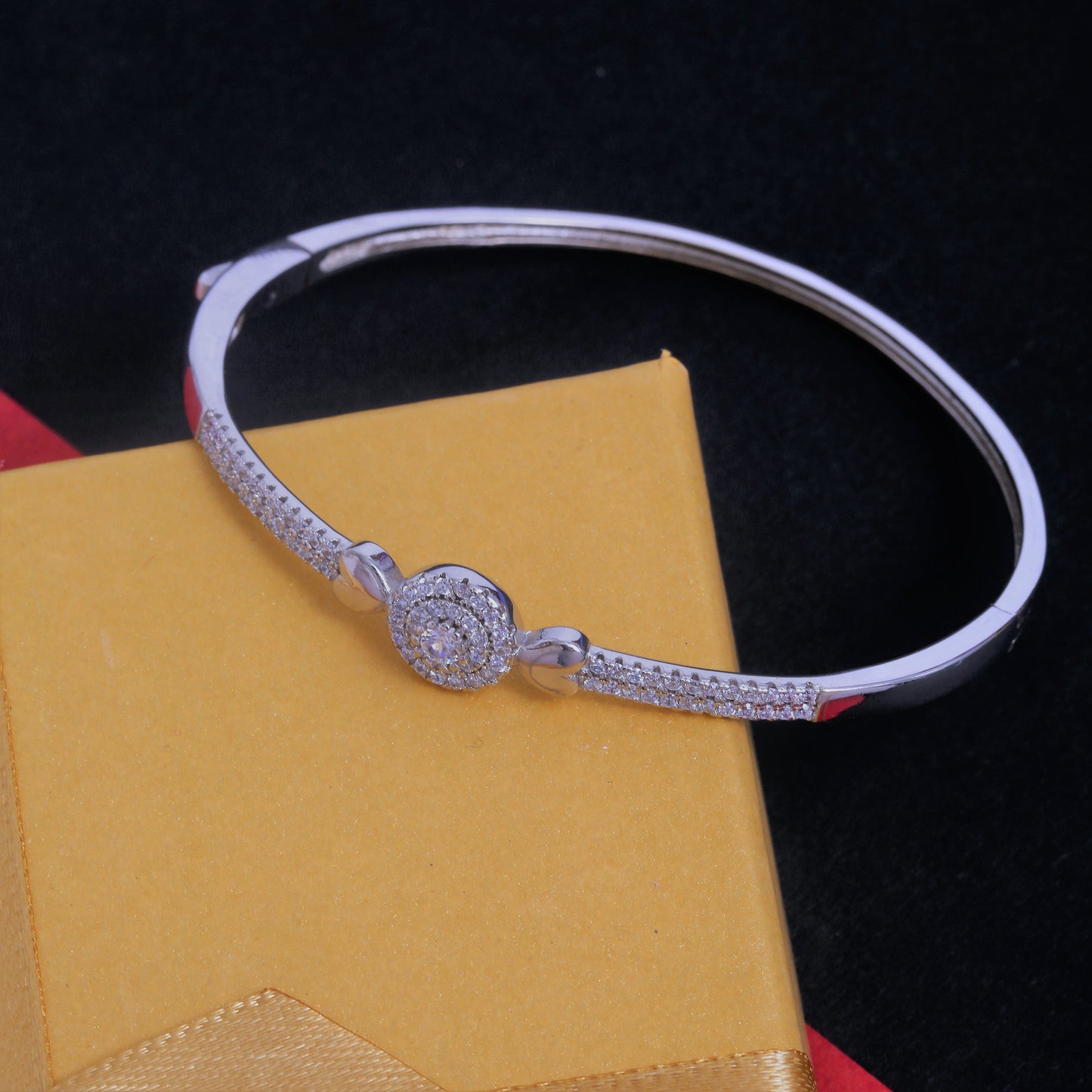 925 Silver Cubic Zirconia Kada Bracelet For Women (Free Size)