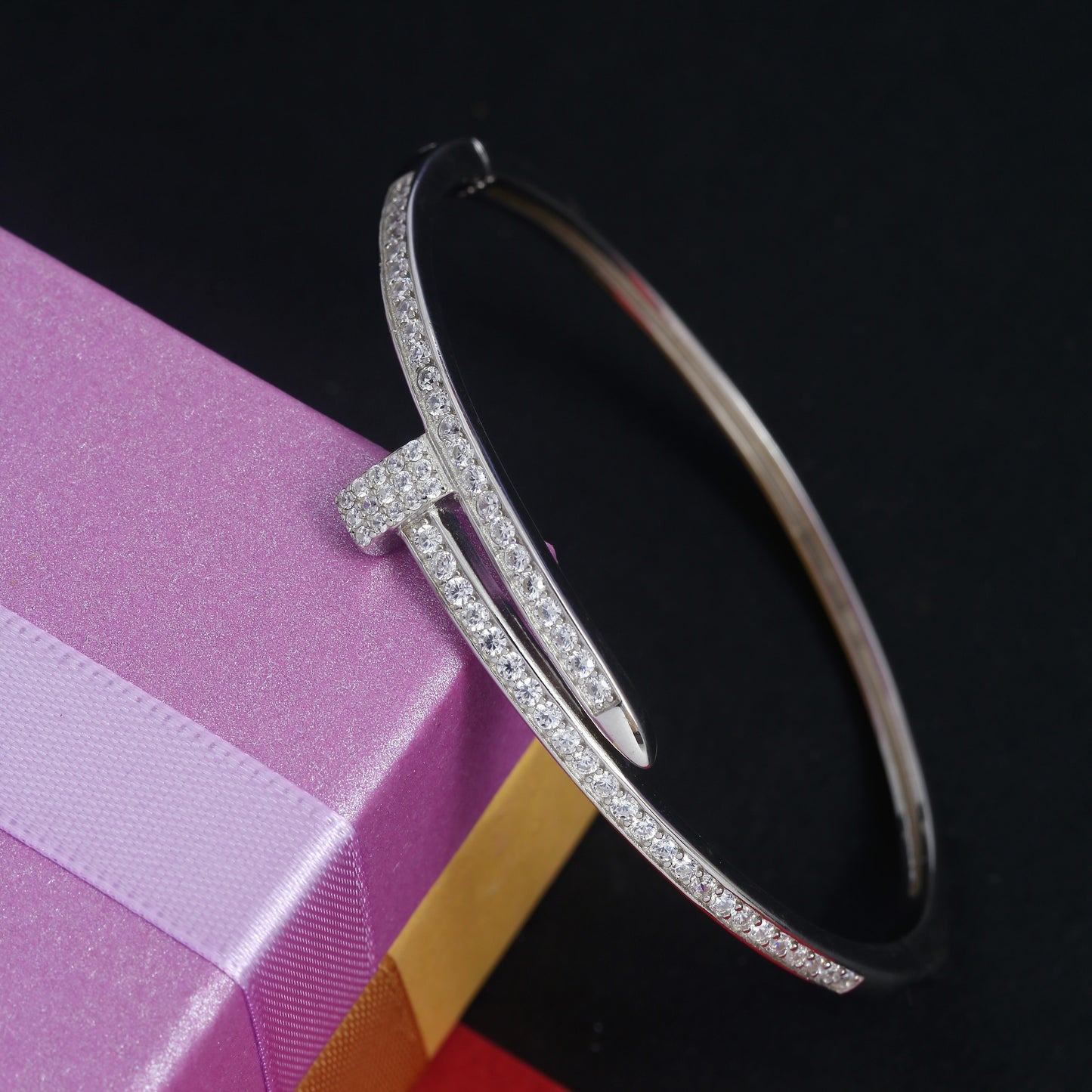 925 Silver Cubic Zirconia Kada Bracelet For Women (Free Size)