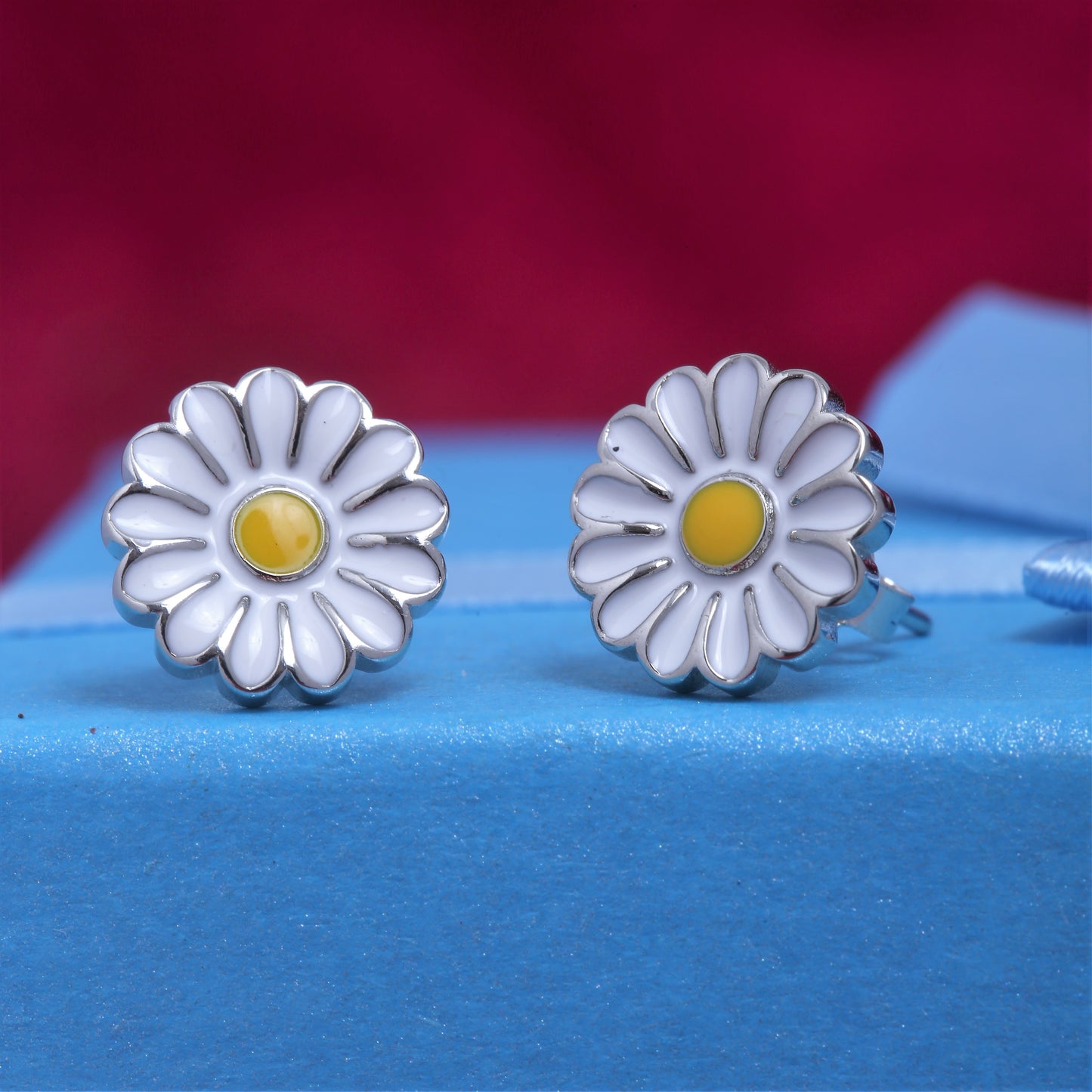 925 Silver Enamel Flower Earring Studs For women