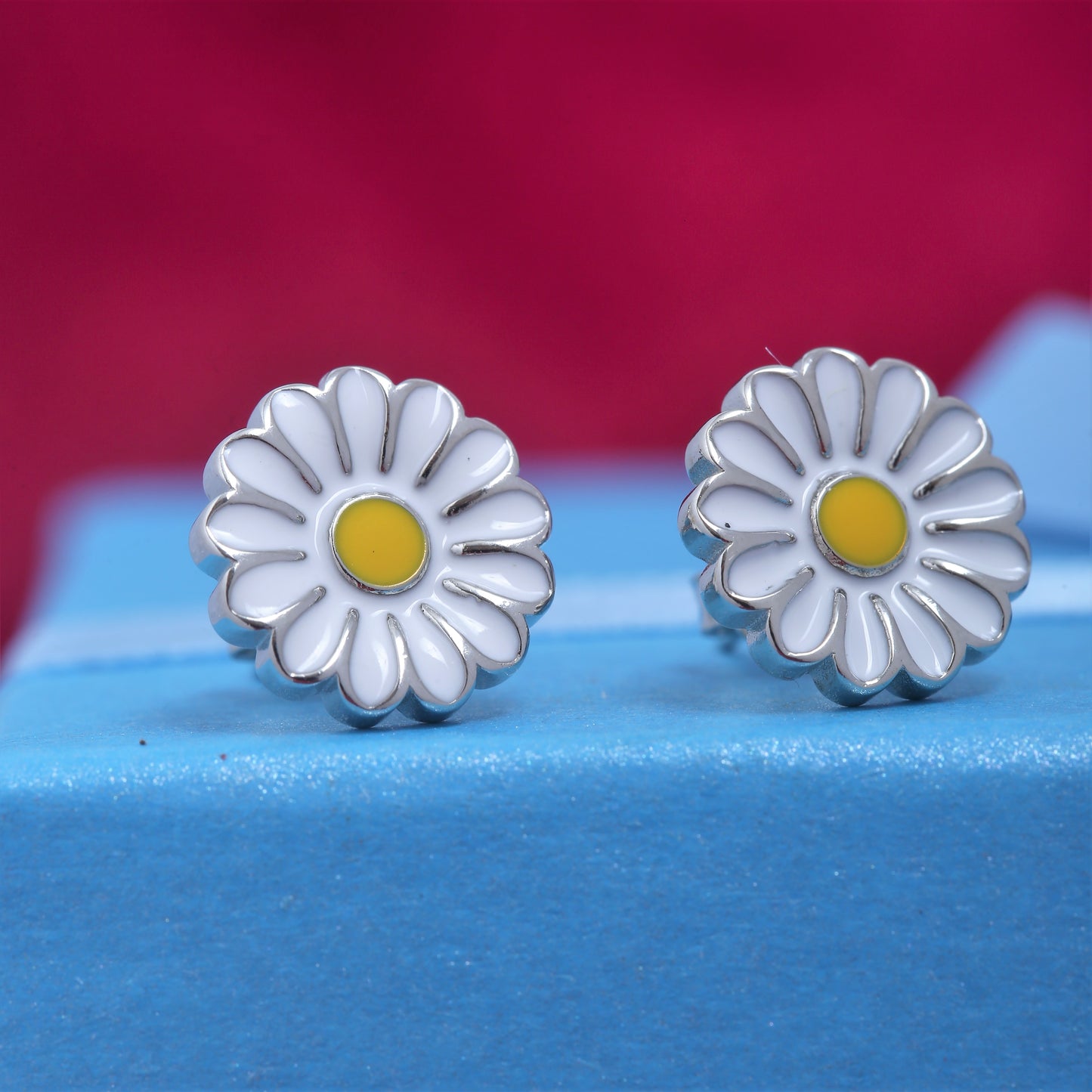 925 Silver Enamel Flower Earring Studs For women