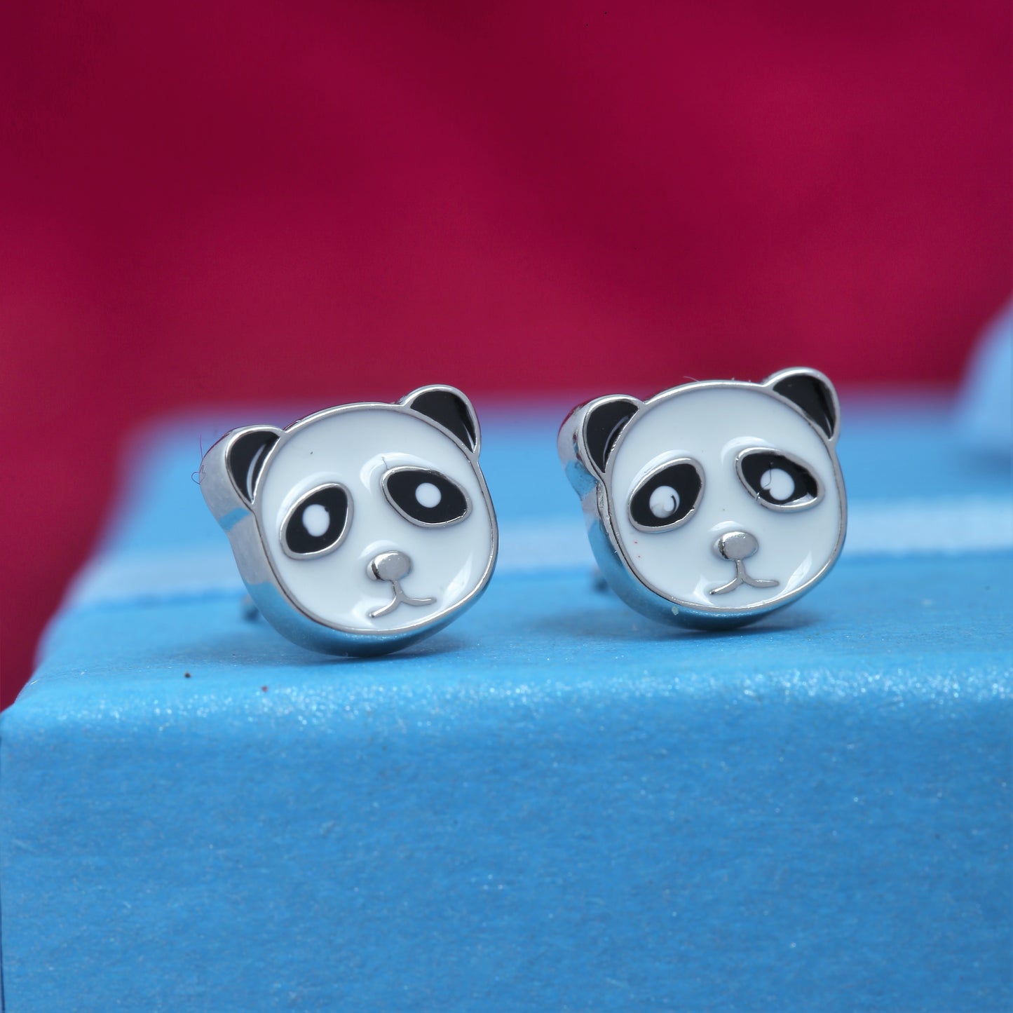 925 Silver Enamel Panda Earring Studs For women