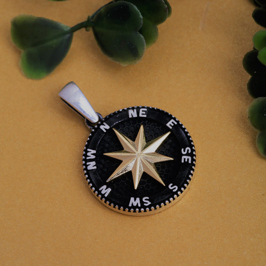 Sterling Silver 925 Compass Pendant For Men & Women