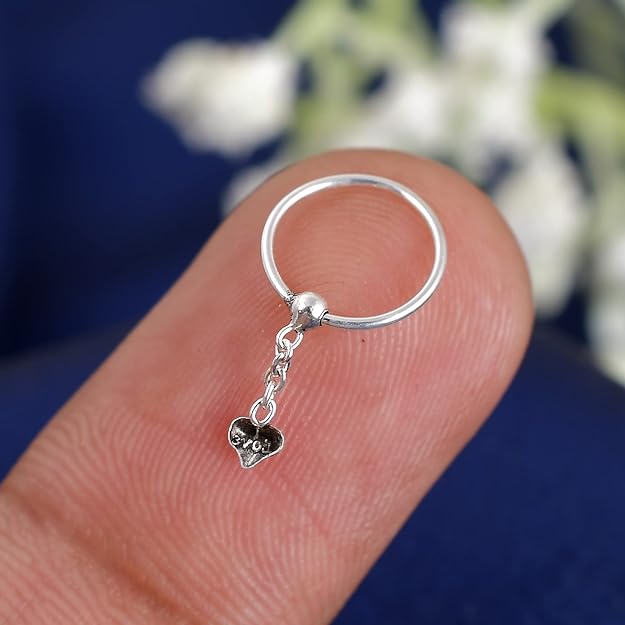 Sterling Silver 925 Heart Charm Nose Ring - 10mm