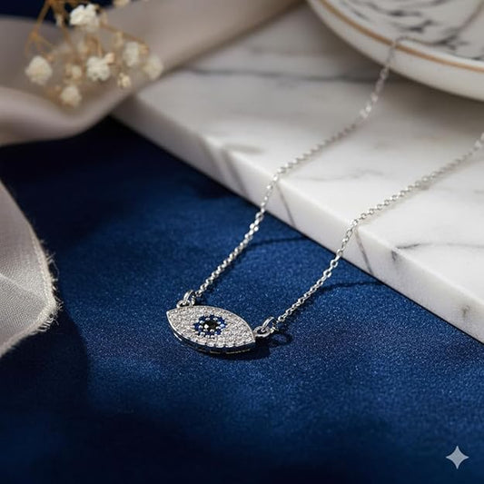 925 Sterling Silver Evil Eye Pendant Chain Necklace for Women and Girls
