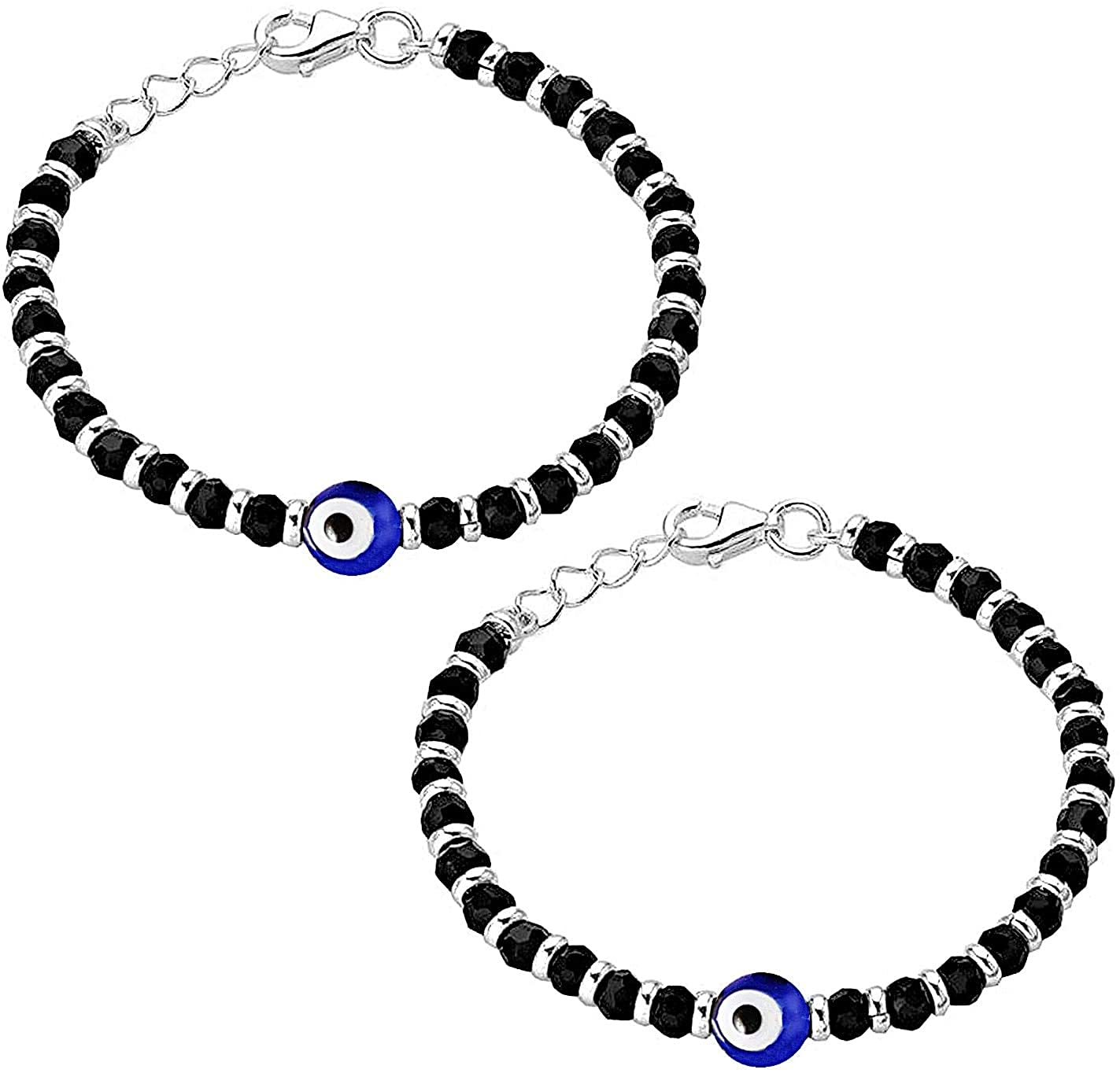 Evil Eye Bracelet – Black Beads with Silver Disks – A Time for Karma