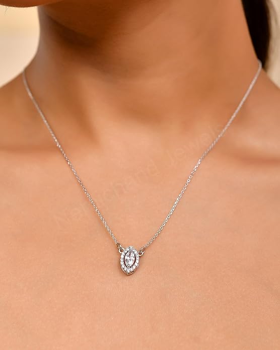 925 Sterling Silver Marquise Pendant Necklace for Women & Girls