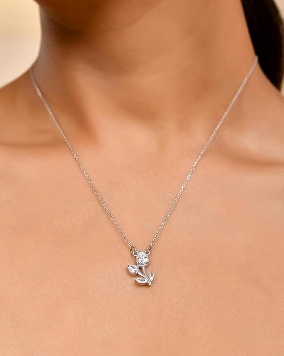 925 Sterling Silver Tulip Pendant Chain Necklace for Women and Girls