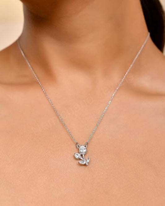 925 Sterling Silver Tulip Pendant Chain Necklace for Women and Girls