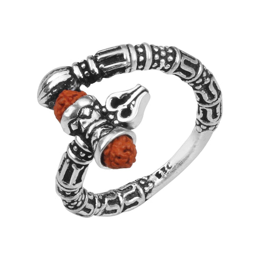 925 Silver Trishul Damroo Ring for Unisex-adult