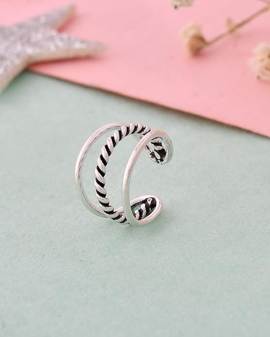 925 Sterling Silver Oxidised Clip-On Non-Pierced Ear Cuff For Women & Girls (1pc)