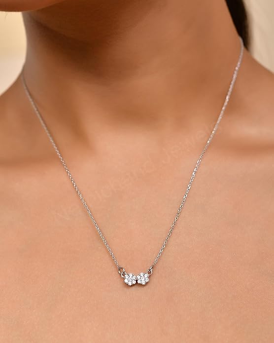925 Sterling Silver Two Blossom Pendant Chain Necklace for Women and Girls