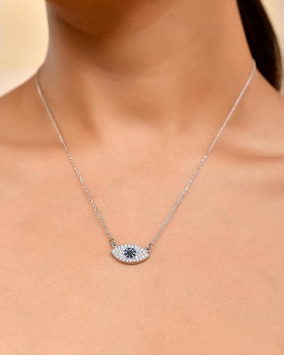 925 Sterling Silver Evil Eye Pendant Chain Necklace for Women and Girls