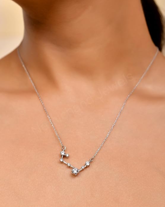 925 Sterling Silver Zodiac Star Pendant Chain Necklace for Women and Girls