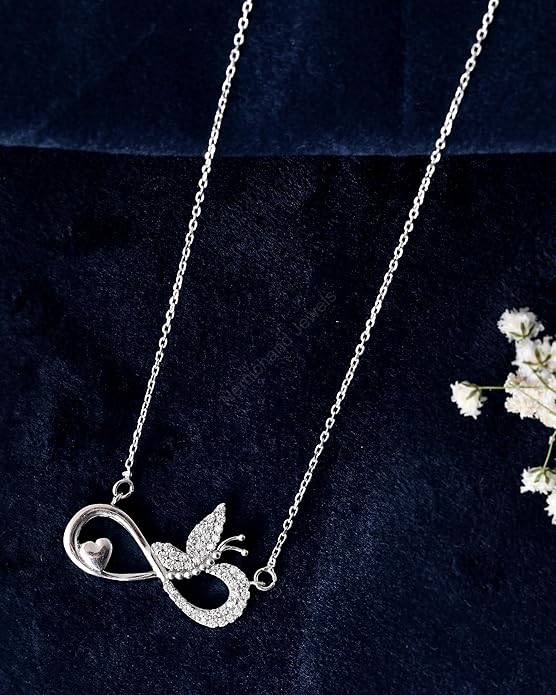 925 Sterling Silver Infinity Butterfly Pendant Chain Necklace for Women and Girls