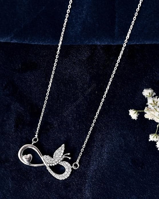 925 Sterling Silver Infinity Butterfly Pendant Chain Necklace for Women and Girls