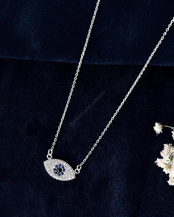 925 Sterling Silver Evil Eye Pendant Chain Necklace for Women and Girls