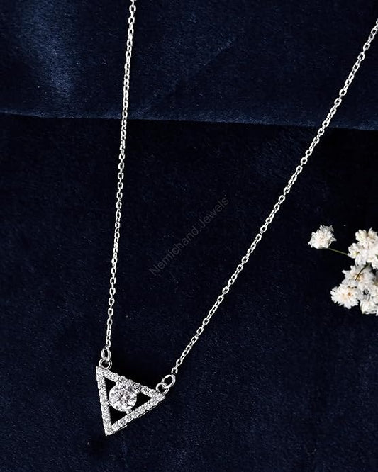 925 Sterling Silver Minimal Triangle Pendant Chain Necklace for Women and Girls