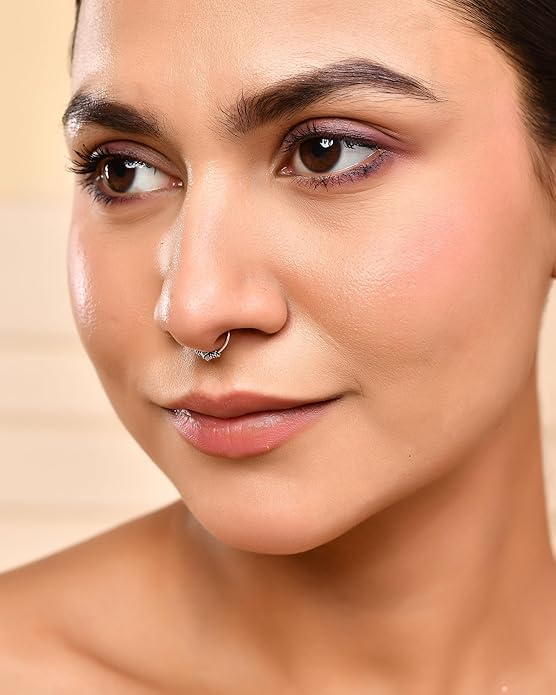 Pure 925 Sterling Silver Tribal Twist Clip On Septum Nose Ring/Nose Pin Simple Tiny Hoop for Women & Girls (No Piercing Required)