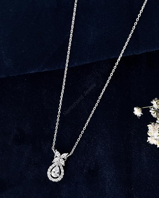 925 Sterling Silver Dazzling Pear Drop Pendant Chain Necklace for Women and Girls