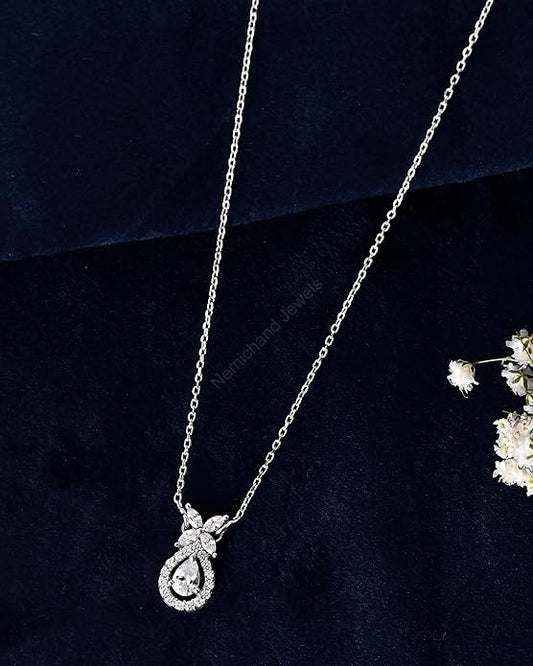 925 Sterling Silver Dazzling Pear Drop Pendant Chain Necklace for Women and Girls
