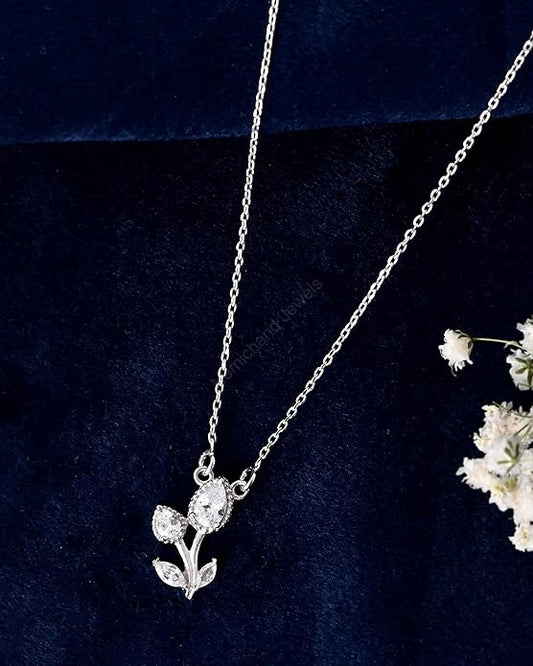 925 Sterling Silver Tulip Pendant Chain Necklace for Women and Girls
