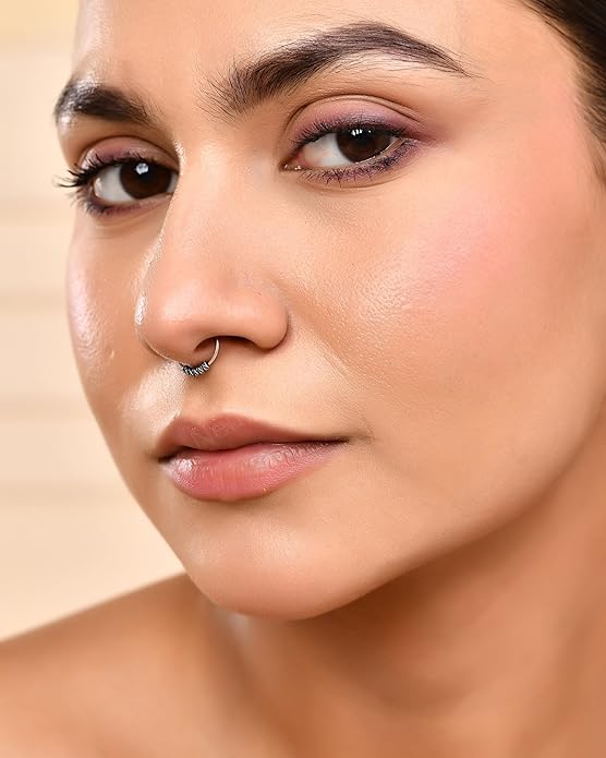 Pure 925 Sterling Silver Bohemian Clip On Septum Nose Ring/Nose Pin Simple Tiny Hoop for Women & Girls (No Piercing Required)