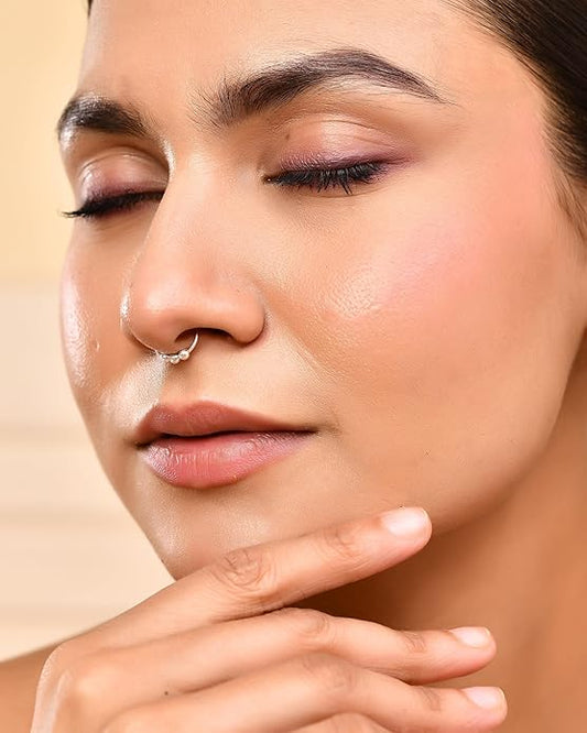 Pure 925 Sterling Silver Minimalist Ball Clip On Septum Nose Ring/Nose Pin Simple Tiny Hoop for Women & Girls (No Piercing Required)