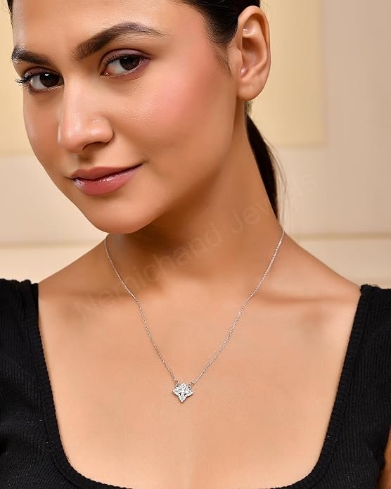 925 Sterling Silver Starlight Cluster Pendant Chain Necklace for Women and Girls