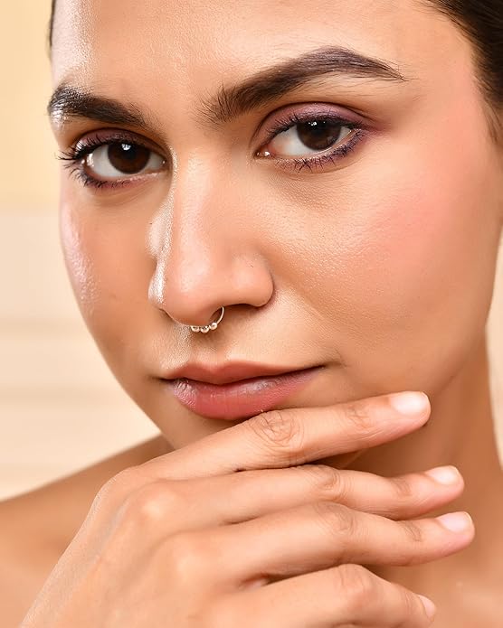 Pure 925 Sterling Silver Minimalist Ball Clip On Septum Nose Ring/Nose Pin Simple Tiny Hoop for Women & Girls (No Piercing Required)