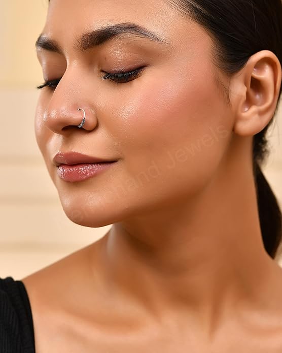 Pure 925 Sterling Silver Bohemian Clip On Septum Nose Ring/Nose Pin Simple Tiny Hoop for Women & Girls (No Piercing Required)