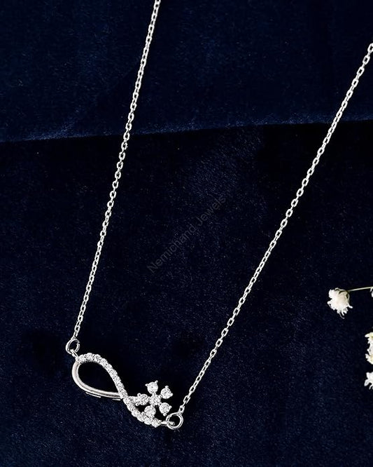 925 Sterling Silver Infinity Flower Accent Pendant Chain Necklace for Women and Girls
