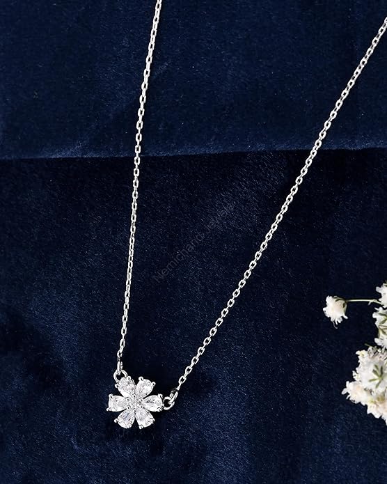 925 Sterling Silver Six Petal Flower Pendant Chain Necklace for Women and Girls