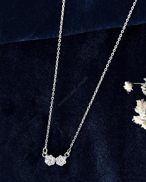 925 Sterling Silver Two Blossom Pendant Chain Necklace for Women and Girls