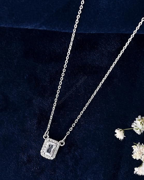 925 Sterling Silver Framed Sparkle Pendant Chain Necklace for Women and Girls