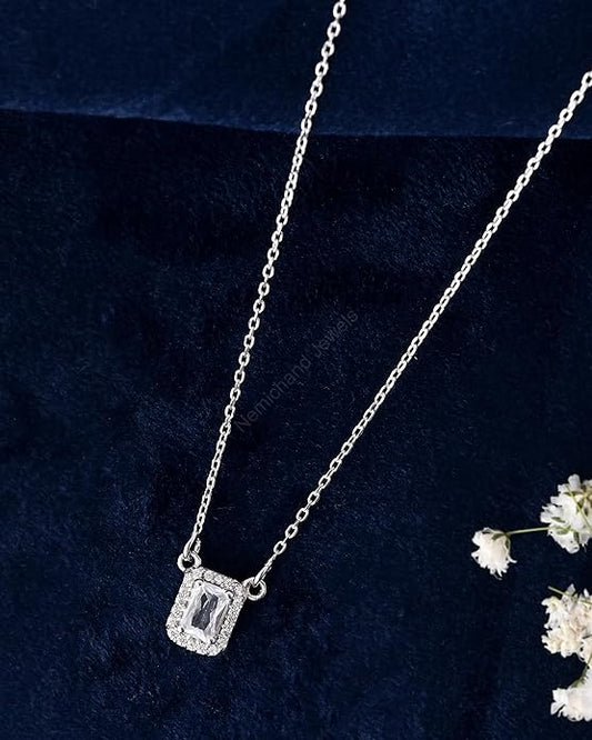 925 Sterling Silver Framed Sparkle Pendant Chain Necklace for Women and Girls